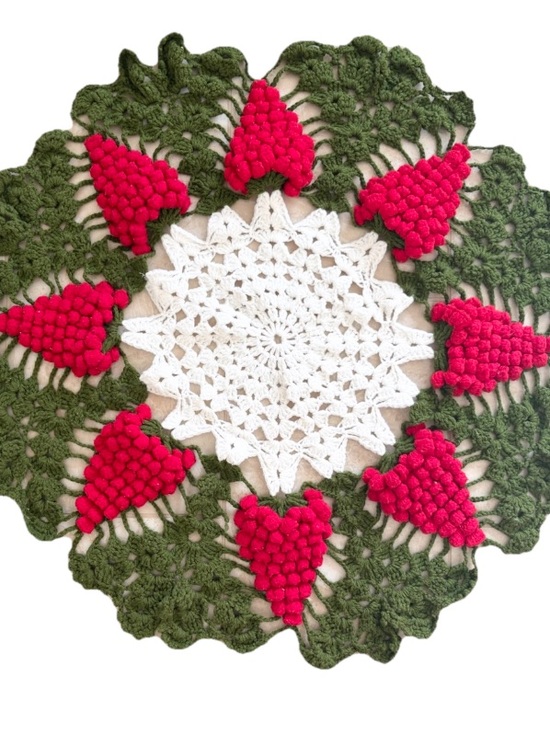 Other - Vintage Handmade Crochet Round Tablecloth With 3D Grape Cluster Pattern Granny